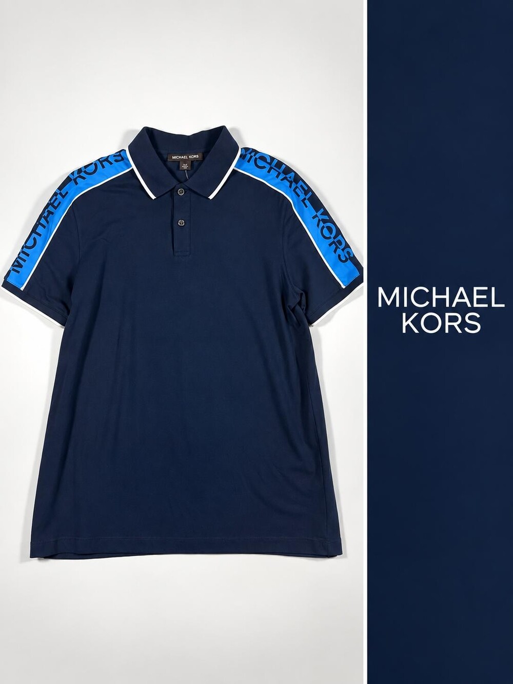 NWT Michael Kors Men’s Logo Tape Polo Shirt Navy Blue Size S $125